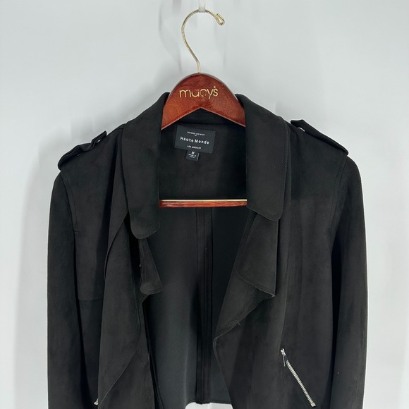 Haute Monde Los Angeles Open Front Faux Suede Motorcycle Jacket Black Size M - Picture 1 of 9